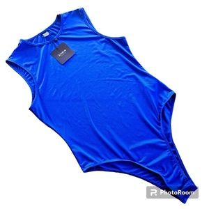 New! SHEIN BASICS Royal Blue Women’s Solid Round Neck Fitted Tank Bodysuit Large